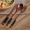 Spoons Natural Environmentaly 3 -stycken Set Solid Wood Long Handle Spoon Portable Table Boro Korean Trägaffel Hotatpinnar