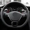 diyソフトブラック本物の革のスエードカーステアリングホイールカバーフォルクスワーゲンvwゴルフ7 mk7新しいポロジェッタパッサットb8 tiguan243v