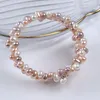 Braccialetti con ciondoli Tre file Bianco naturale Rosa Colore viola Autentica perla coltivata d'acqua dolce Elegante braccialetto per regali da donna