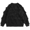 Men's Sweaters ARENS Distressed Tassel Oversized Streetwear Black White Fashion Hip Hop Jumpers Knitted Pullovers