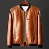 Designer Men's Prasa Leather Jacket Men Jacket Autumn Spring Stand Collar Pickla Motorcykel Fashion Motorcykel Läderjacka Hög kvalitet