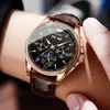 その他の時計oupinke luxury Watchメンズクロノグラフ自動機械革バンド防水ムーンフェーズ腕時計トップブランド230729