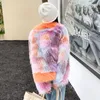 Casaco de pele sintética feminino roupas de outono e inverno europeu americano tie-dye imitação toscana feriado costura branca toca