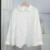 Blouses pour femmes coton à volants chemise pour femmes 2023 printemps automne artistique rétro à manches longues solide simple boutonnage blanc Blusas