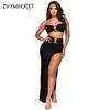 Robes Décontractées ZHYMIHRET Soutien-Gorge Recadrée À Empiècements Et Split Deux Pièces Ensemble Robe Femmes Patchwork Ensemble Femme Ete Été Évider Plage