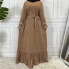 민족 의류 eid 평범한 주름 아바야 여성 터키 드레스 라마단 아바이 두바이 무슬림 패션 아랍어 히잡 드레스 이슬람