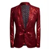 PYJTRL New Tide Men Plus Size Shiny Red Rose Casual Blazer Design Fashion Singer Costume Mens Blazer Slim Fit Suit Jacket267U