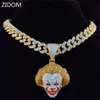 Men Women Hip Hop Movie Clown Pendant Necklace With 13mm Miami Cuban Chain Iced Out Bling HipHop Necklaces Male Charm Jewelry272S