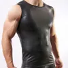 Whole- 2016 Black Color Men Sexy Vest Faux Leather Solid Male Tank Tops Underwear Slim Wear Size M L XL Whole303L