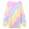 Women's Sweaters Gradient Color Mohair Sweater Women Loose Long Fluffy Thick Warm 2023 Winter Pullovers Round Neck Lazy Oaf Jumpers