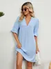 Casual Dresses 2023 Summer Shirt Dress Women Loose V Neck Black Short Sleeve Midi Ladies XXL