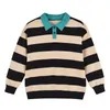 Felpe con cappuccio Felpe Cotton Fat Kids Fashion Top Ragazzi POLO Maglione colletto Autunno Bambini Coreano College Style Stripe Risvolto Baby Pullover 230729