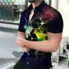 Camisas casuais masculinas 2023 verão moda céu estrelado impressão social gola para baixo camisa abotoada manga curta tops roupas masculinas