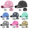 Ball Cap s Washed Cotton Baseball Cap Glitter Star Embroidery Vintage Distressed Messy High Bun Ponytail Hole Trucker Hat 230729