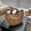 New Vintage Large Capacity Shell Decor Straw Handbag Top-handle Half-round Hand-woven Bags Women's Beach Holiday Beach Bags