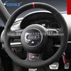 Para Audi A3 alta calidad cosido a mano antideslizante negro gamuza hilo rojo DIY volante Cover161y