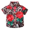 Kids Shirts Boys Shirt Summer Boys Short Sleeve Shirt Leopard Rose Print Toddler Shirts Breathable Cotton Soft Fashion Kids Clothes Tops x0728