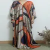 Ropa étnica bohemio impreso verano seda Kaftan Maxi vestido de gran tamaño con cuello en V playa bata partido bufanda vestidos africanos para mujeres 263y