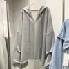 女性のフーディーズ特大のコットンフード付きセーター春秋カジュアルルーズルーズ韓国の薄い独立色Vネックレディーススウェットシャツ