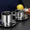 Gobelets 3 pièces/ensemble tasses à café en acier inoxydable avec plateau cuillère à remuer double paroi isolation lait thé tasse européenne el boissons gobelet 230729