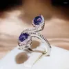 Bagues de grappe mode bleu en forme de coeur larme saphir bague pour les femmes 925 timbre fiançailles fête bijoux en gros