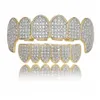 Gold Shiny ICED OUT Teeth Grillz Rhinestone Top&Bottom Grills Set Hip Hop Jewelry259I