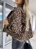 Women's Jackets Fashion Leopard Denim Jacket Autumn Streetwear Print Long Sleeve Crop Top Loose Harajuku Casual Coat 230729