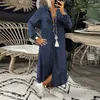 Abiti casual vestito lungo in denim da moda 2023 manica da colletto sciolto per donne alla moda di tendenza della festa del night club