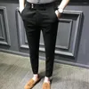 Men's Suits Men Trousers Chic Close-fitting Ninth Anti-wrinkle Mid Waist Pants Commute Garment