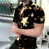 Camisas casuais masculinas 2023 verão moda céu estrelado impressão social gola para baixo camisa abotoada manga curta tops roupas masculinas