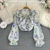 Women's Blouses Bowknot Falbala Chiffon Unlined Upper Garment Of Female Design Feeling Small Loose Floral Blouse