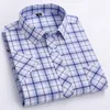 Camisas casuais masculinas para verão manga curta xadrez com bolsos de algodão confortável xadrez fino camisa de negócios grande tamanho 6XL