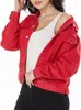 Vestes pour femmes printemps automne femmes lâche effiloché trou rouge Denim veste Streetwear femme simple boutonnage jean manteau vêtements d'extérieur hauts