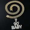 Hip Hop Hommes Rappeur diamant pendentif collier en or brillant 90S BÉBÉ pendentif micro-insert zircon bijoux boîte de nuit accessoire Chandail Clavicule Chaîne Cubaine 1612