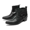 Botas 2023 Plus Size Formal Dress Shoes Pointed Toe Cowboy Club Genuine Leather Short Boots Punk Style Business Men Ankle Boots