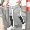 Pantalons pour hommes contraste couleur épissé Joggers pantalons de survêtement coton lettres imprimé maigre coupe ajustée musculation pantalon de sport