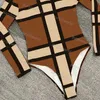 Designer Plaid Swimwear Women Long Sleeve Fashion Sexy Beach Surfing Holiday Swimwear Two Piece Set