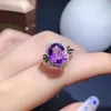 Pierścienie klastra KJjeaxcmy Fine Jewelry 925 Srebrny Srebrny Inkrustowany Amethyst Prosty klasyczny Owalny Owalny Big Gem Regulowane Ring Kontrola