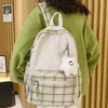 School Bags Nylon Canvas Schoolbag for Women Fashion Lattice Color Contrast Backpack High Classmate PC In South Korea 230729