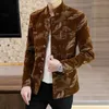 Mäns kostymer blazers mäns casual stående krage gyllene sammet kostym koreansk trend velor kostym unga zhongshan singel western höstrock män blazer 230729