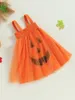 Vestidos para meninas Meninas Fantasia de Halloween Estampa de Abóbora Tule em Camadas Sem Mangas Folho Cami Vestido Casual Festa de Princesa