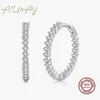 Hoop Huggie Ailmay Top Quality Real 925 Sterling Silver Fashion Luxury Full Of CZ Earrings For Women Classic Romantic Wedding Jewelry Gift 230729