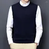 Men's Vests Men Sweater Vest Round Neck Business Casual Fitted Version Black Lit Rey Sleeveless Knitted Top Male Brand