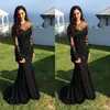 Evening Dresses 2017 Sexy Arabic Jewel Neck Illusion Lace Appliques Crystal Beaded Black Mermaid Long Sleeves Formal Party Dress P254U