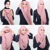 Ropa étnica musulmán HijabsTurbanet Pañuelo de cabeza Moda Llanura Burbuja Bufanda de gasa Mujer Hijab Wrap Chales de color sólido Head203A