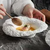 Bowls Rock Pattern Straw Hat Bowl Pasta Plate Ceramic Salad Household Mushroom Sou Deep High-end Clubhouse Dinner Tray