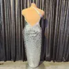 Stage Wear Argent Incliné Épaule Sexy Dos Nu Haute Fente Brillant Miroir Paillettes Robe Pour Femmes Celebrity Party Vêtements Singer284Q