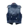 Débardeur Denim Gilet Femme Coréenne Printemps Et Automne Nouvelle Veste De Moto Courte Polyvalente Cassée