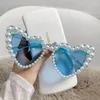 Солнцезащитные очки Big Frame Women Diamond Pearl Женская пляж Сердце Сердце Слакалы модные вечеринка Любовь очки продавать дизайнер Oculos