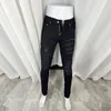Jeans pour hommes mode Streetwear hommes noir élastique Stretch Slim Fit déchiré cuir Patch concepteur Hip Hop marque pantalon Hombre